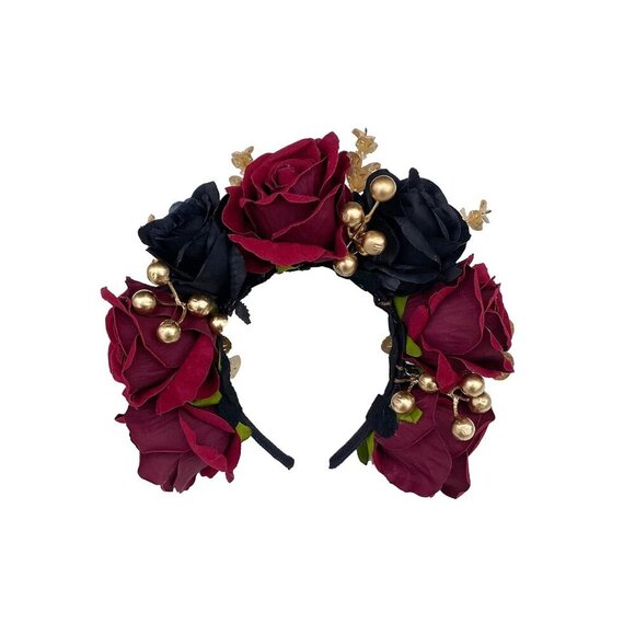 Burgundy Rose Flower Crown Floral Headband Wedding Festival Costume Accessory main image 4